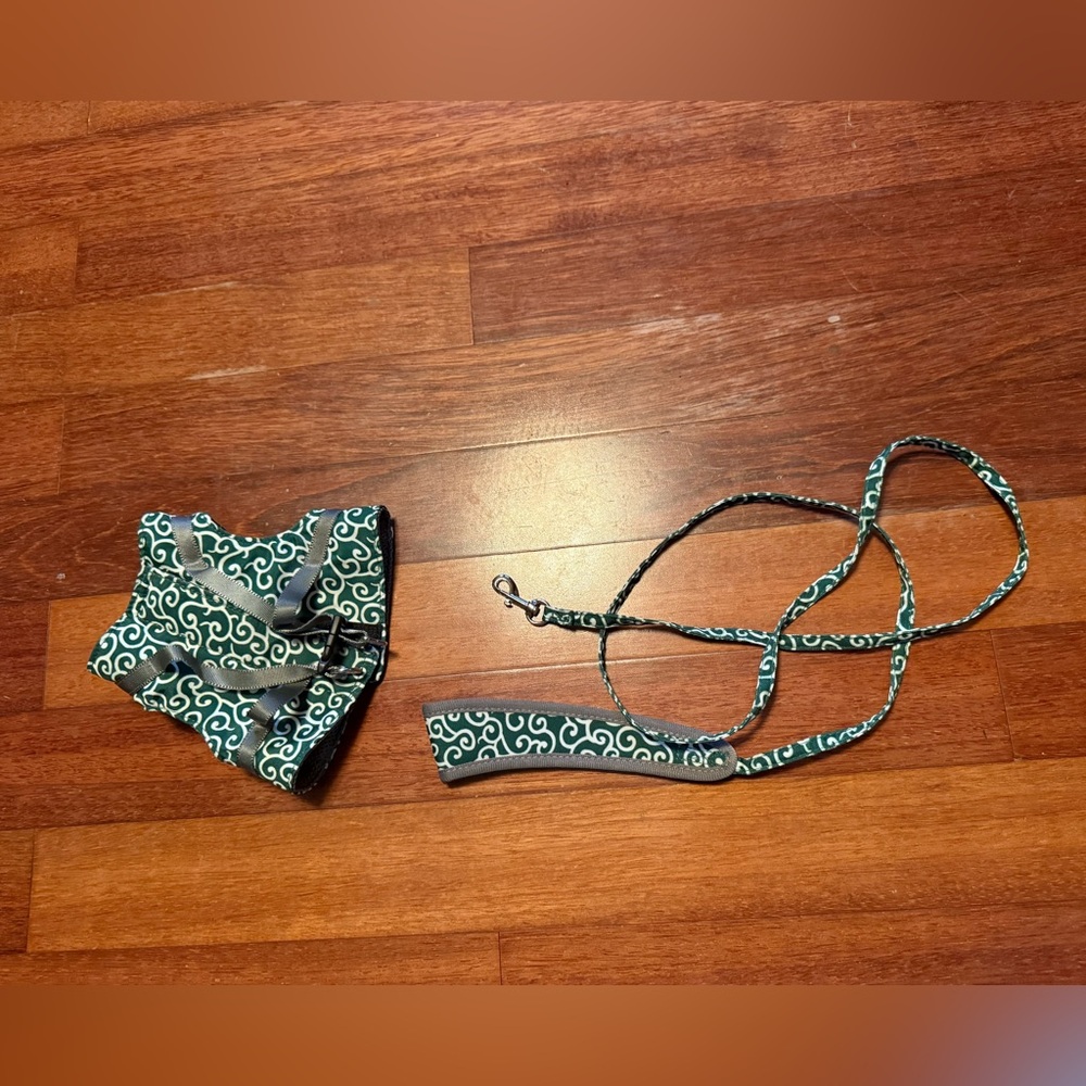 SUREPET Dog or Cat Vest Harness and Leash Set for Outdoor Walking Green& white
